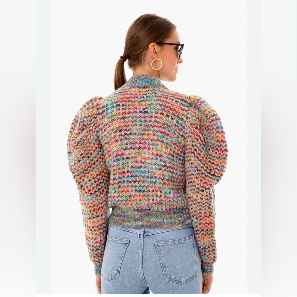 NWOT Ulla Johnson Fiora Wool Puff Sleeve Rainbow Cardigan Sweater Size Small - Picture 9 of 9